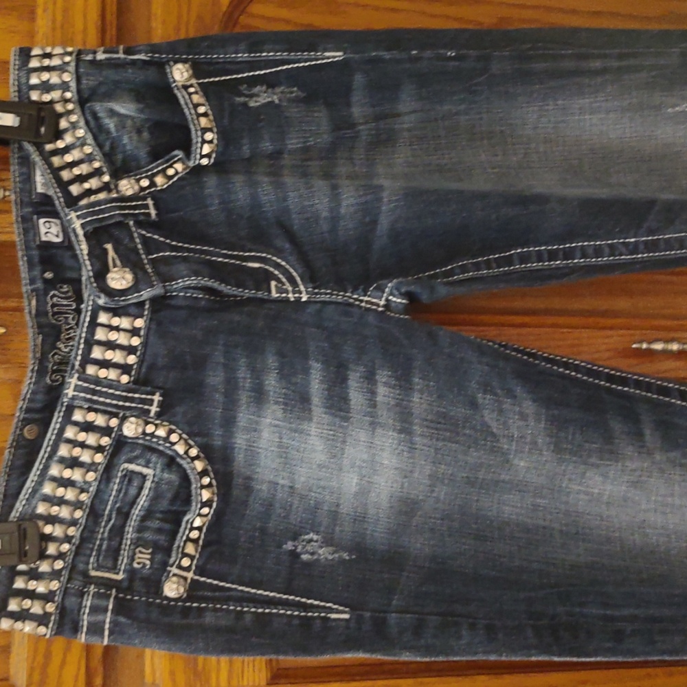Beautiful Embellished Front and Back Studded  Miss Me  Distressed  Dark Blue .